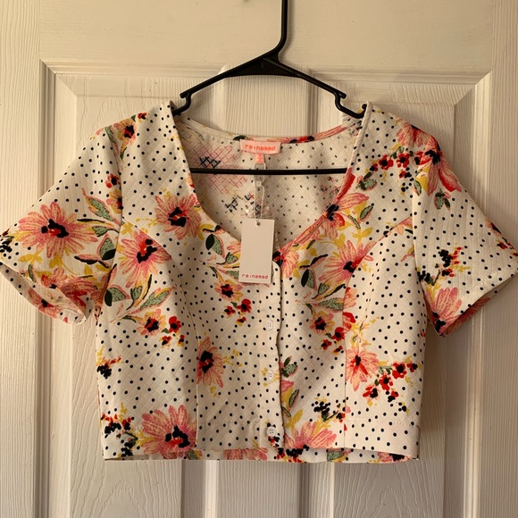 re:named Tops - Re:named white w/ black dots/floral print NWT